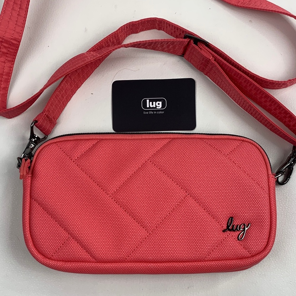 Lug Coupe XL PINK Coral Quilted Crossbody Bag Gun metal Dual Zip Watermelon NEW